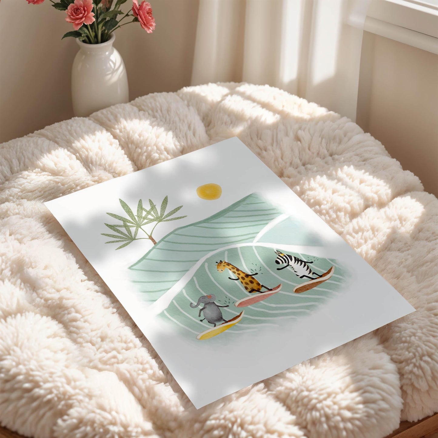 Nursery Surf Art – Safari Surf Crew Print | Vibrant Kids Beach Wall Art