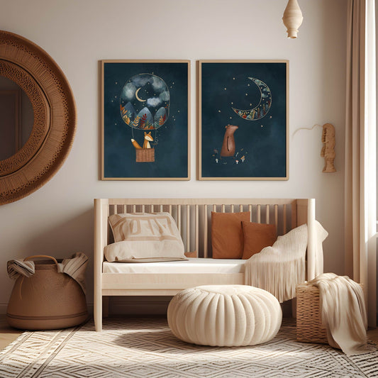 2 - Piece Dreamy Night Sky Nursery Poster Set - Prints - Urchin Bay