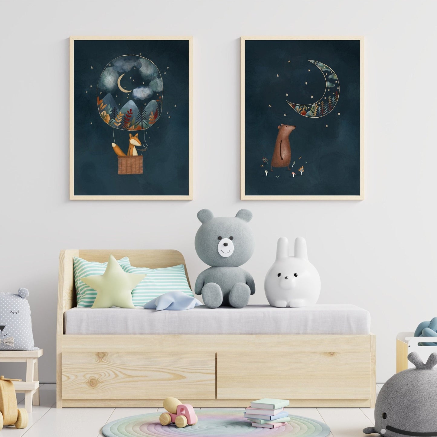 2 - Piece Dreamy Night Sky Nursery Poster Set - Prints - Urchin Bay