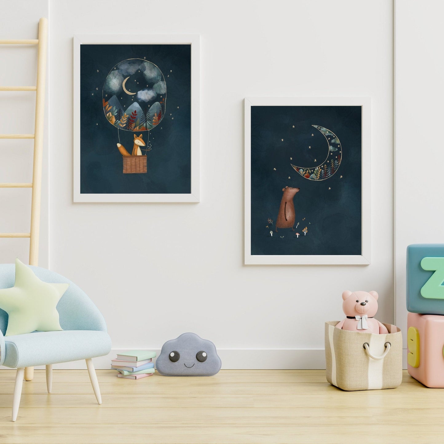 2 - Piece Dreamy Night Sky Nursery Poster Set - Prints - Urchin Bay