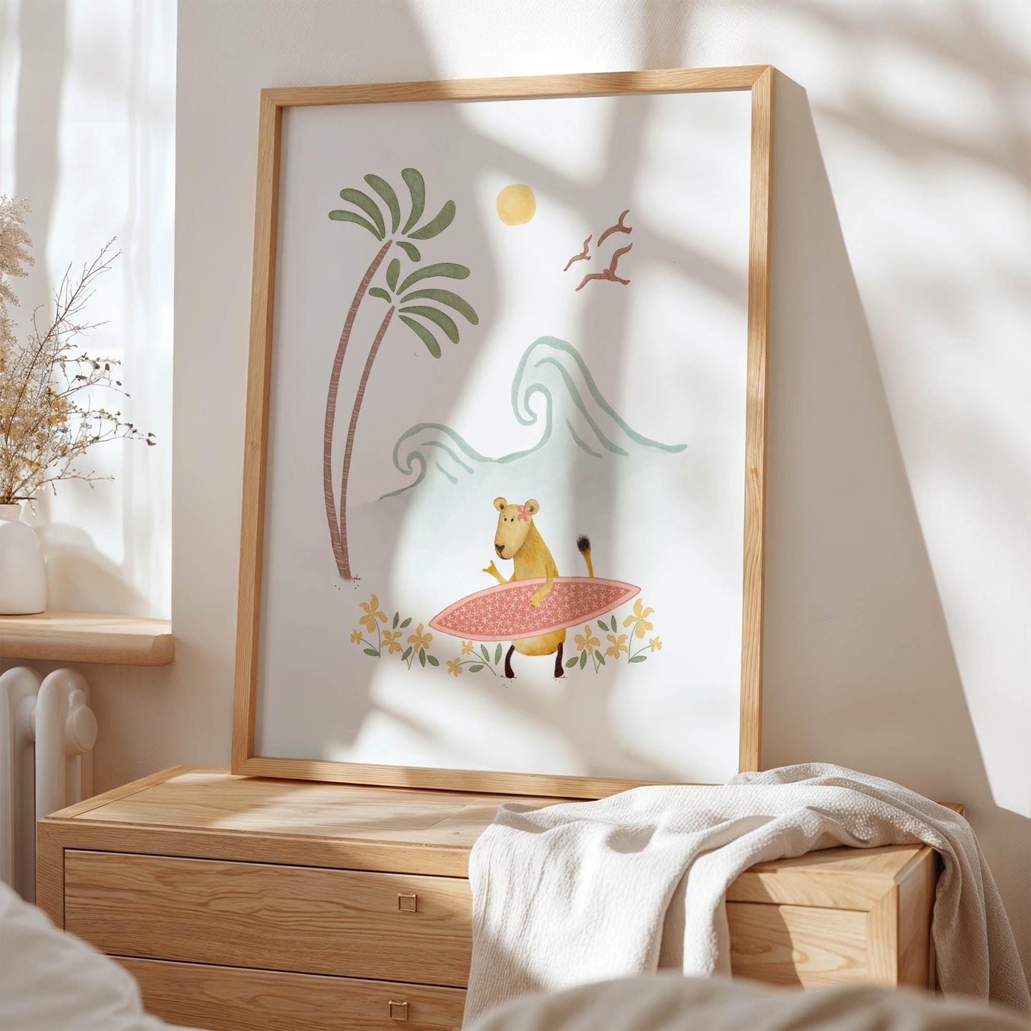 Kids Surfing Art Prints – Set of 3 Tropical Nursery Decor for Children's Room
