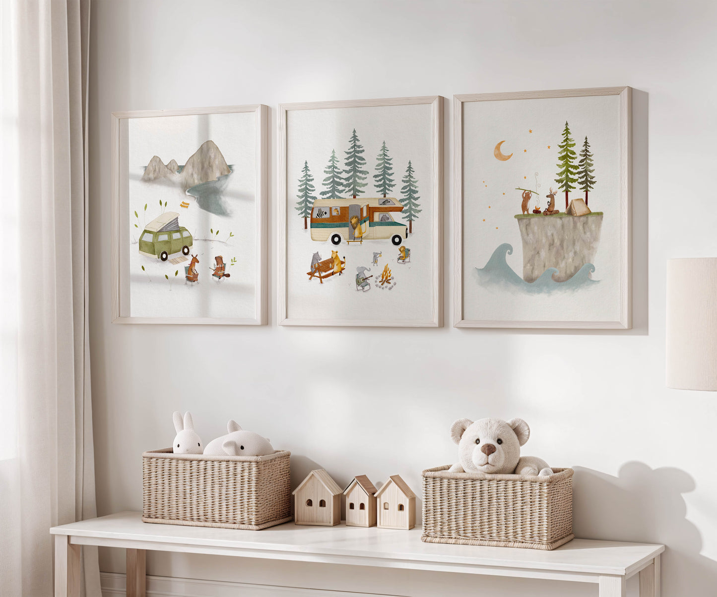 Whimsical Woodland Camper Van Art Print Set For Children