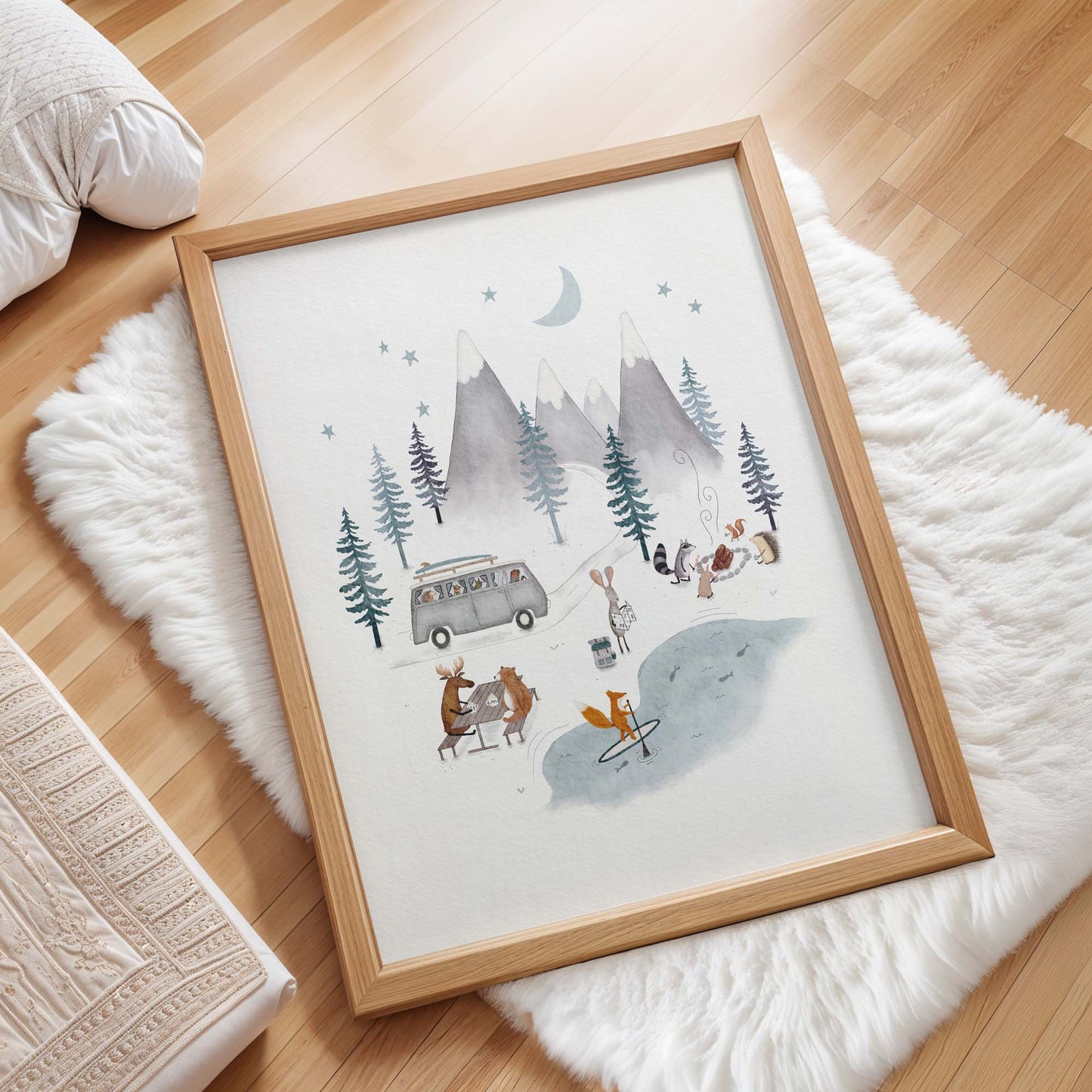 Woodland Animals Mountain Adventure | Kids Art Print | Boho Nursery Decor
