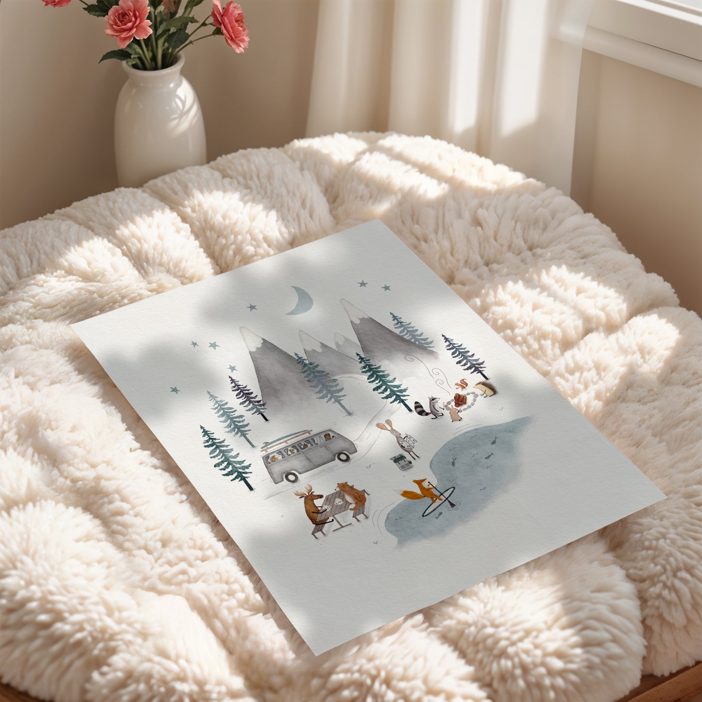 Woodland Animals Mountain Adventure | Kids Art Print | Boho Nursery Decor