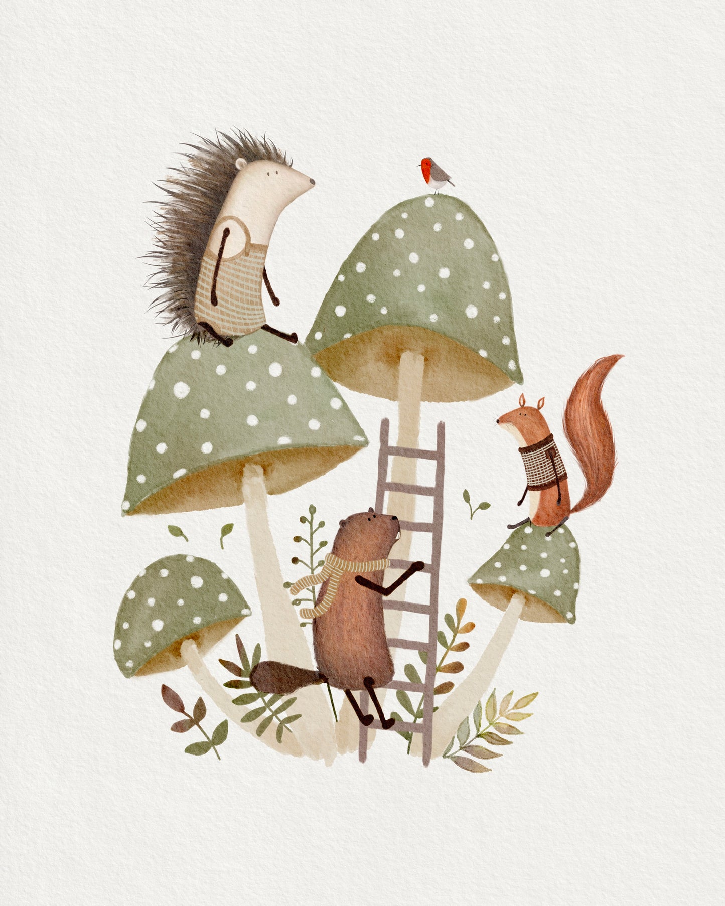 Whimsical Woodland Animal Art Set, 3 Prints, Sage Green Nursery & Kids Room Decor