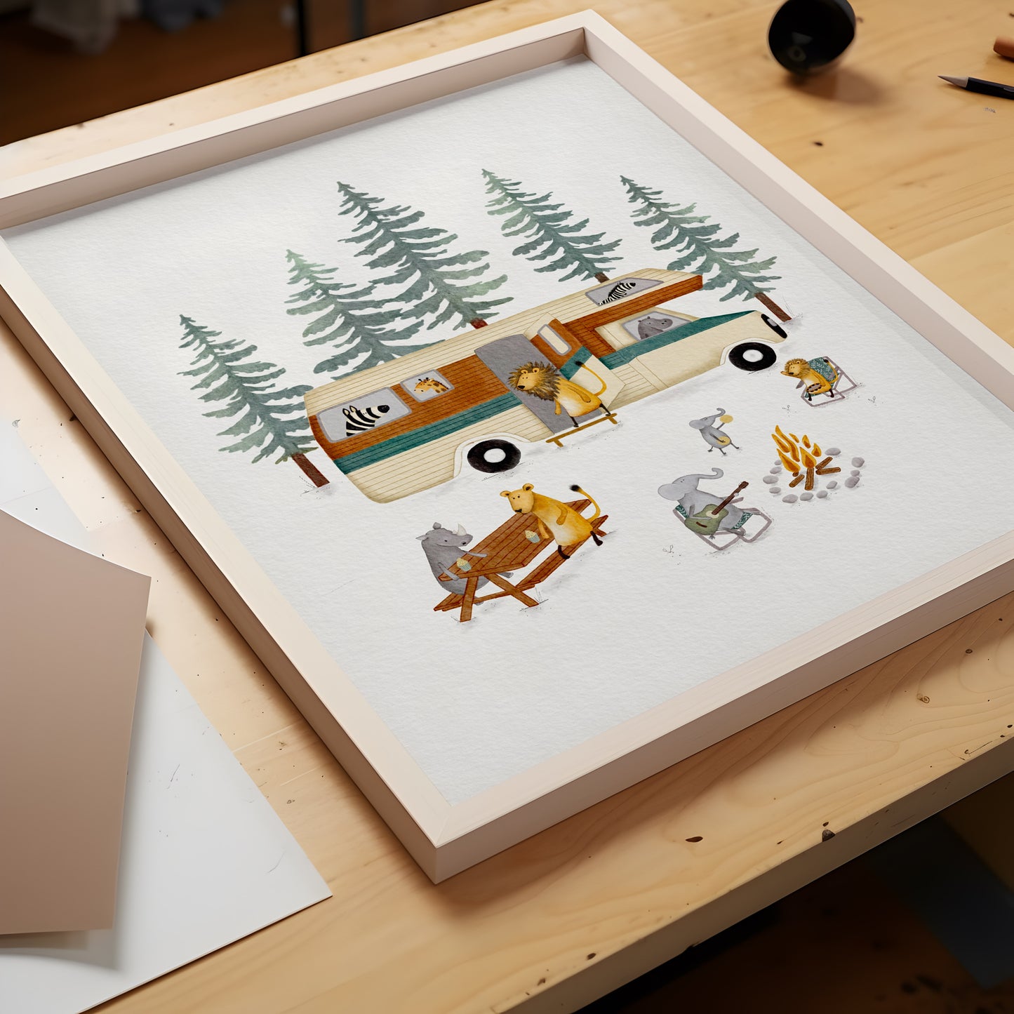 Retro Motorhome Animal Camping Art Print