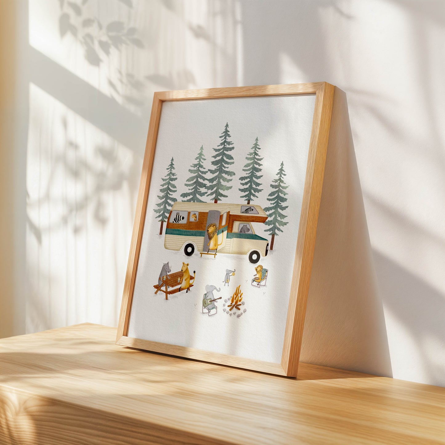 Retro Motorhome Animal Camping Art Print