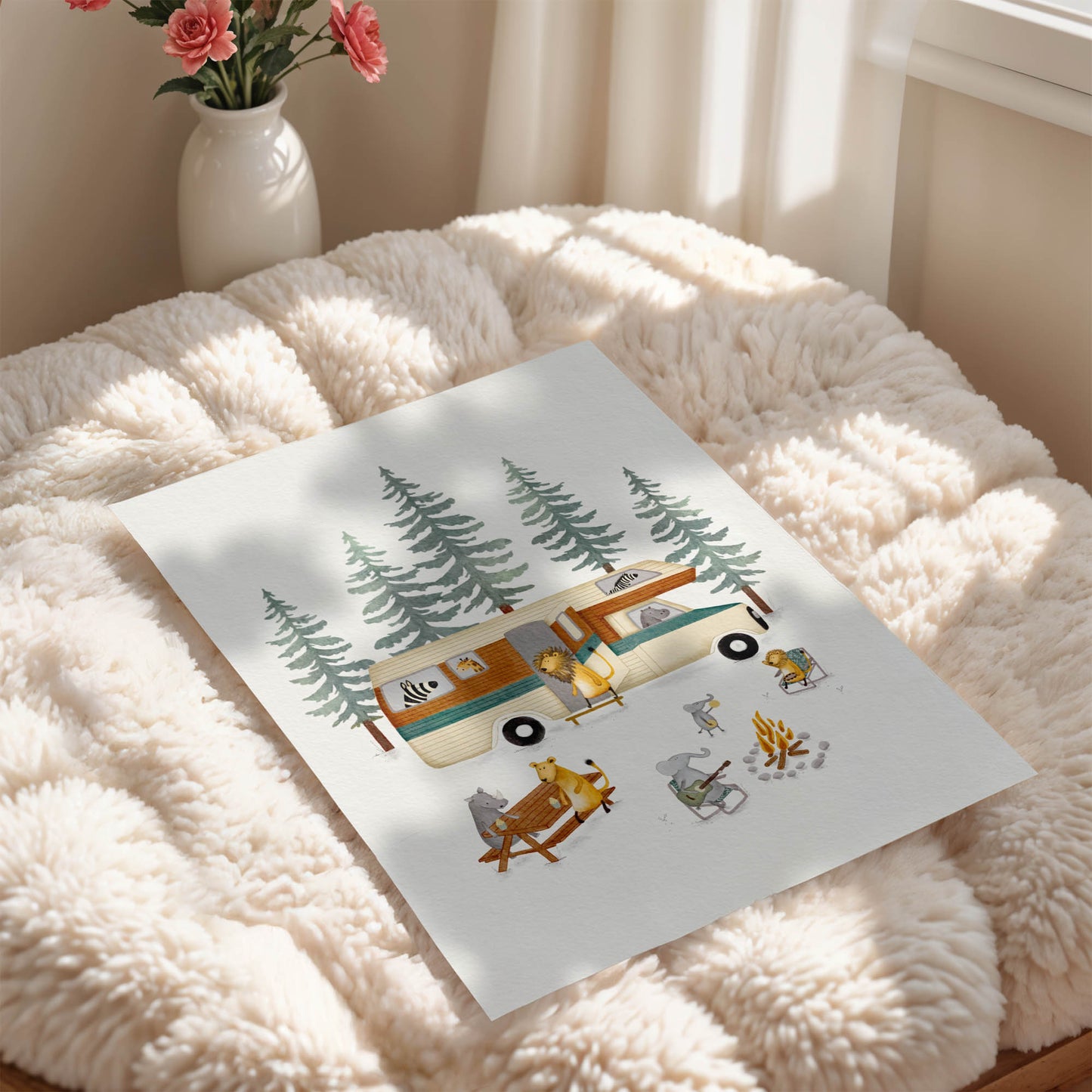 Retro Motorhome Animal Camping Art Print