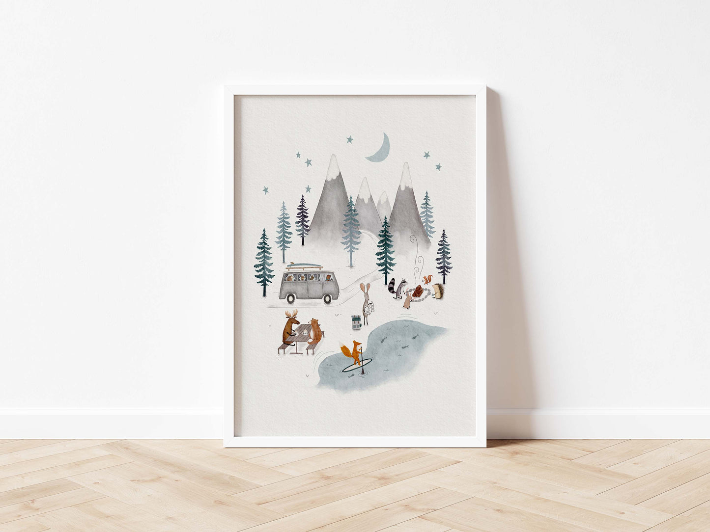 Woodland Animals Mountain Adventure | Kids Art Print | Boho Nursery Decor