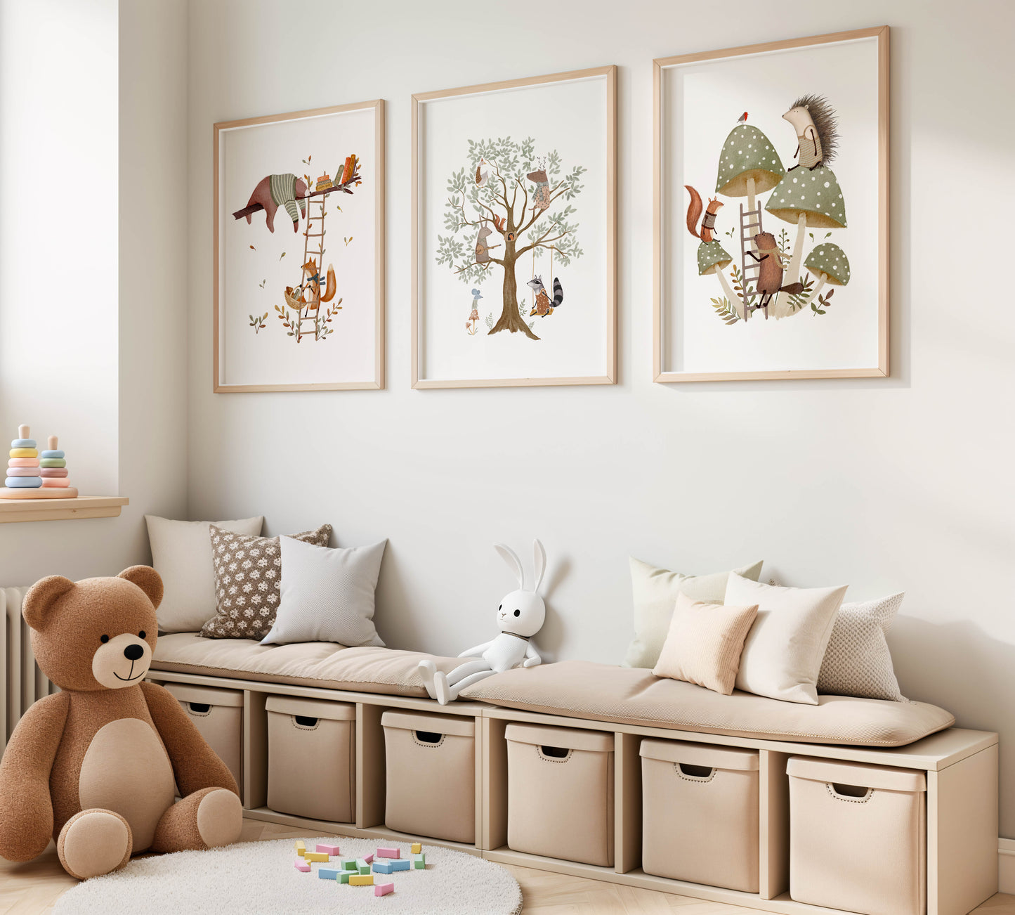 Woodland Animal Art Print Set of 3 - Sage Green Whimsical Nursery Decor