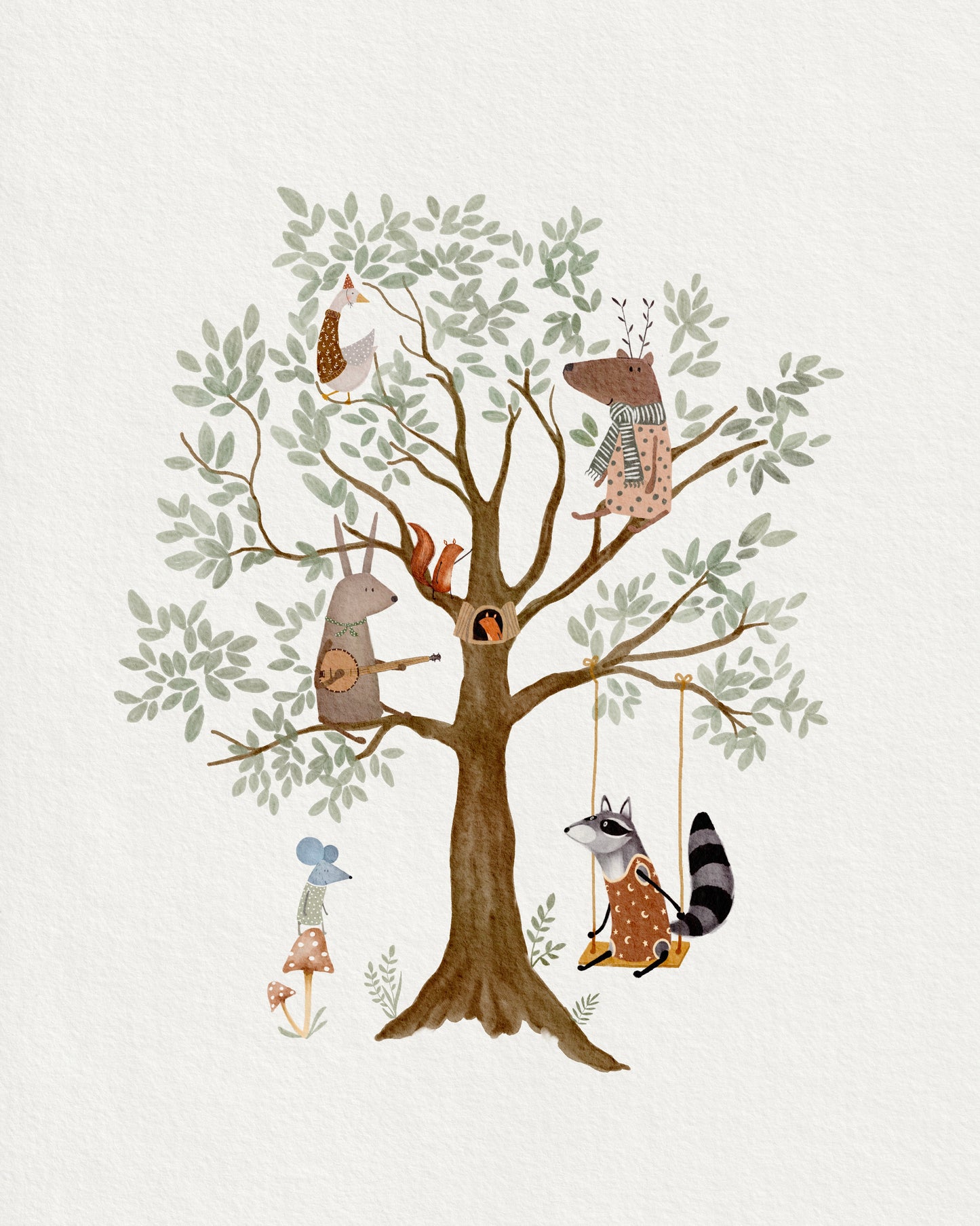Woodland Animal Art Print Set of 3 - Sage Green Whimsical Nursery Decor