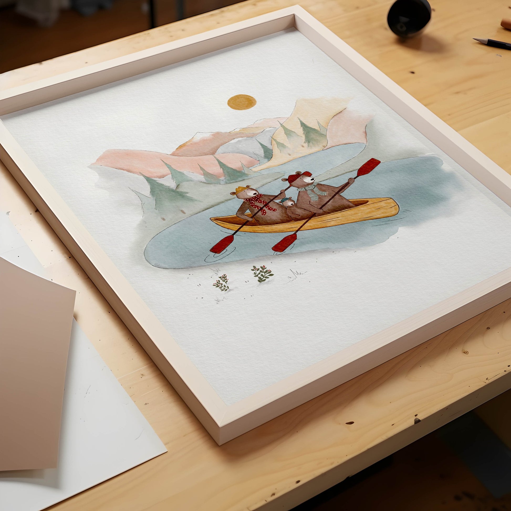 Adventure Wall Art, Bear Family Kayaking Adventure Print - Prints - Urchin Bay