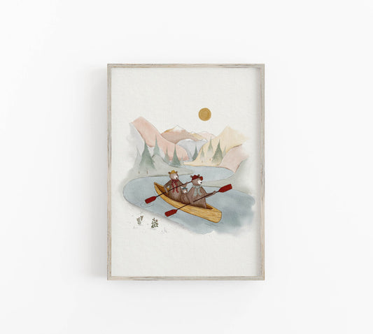 Adventure Wall Art, Bear Family Kayaking Adventure Print - Prints - Urchin Bay