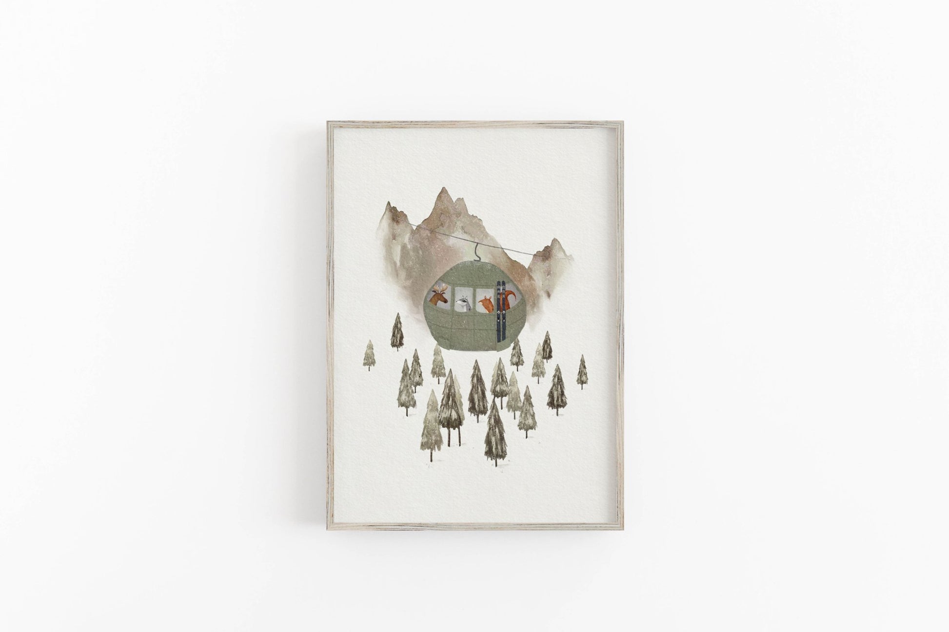 Animal Adventure Ski Lift Art Print For Children - Prints - Urchin Bay