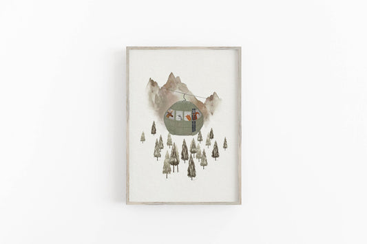 Animal Adventure Ski Lift Art Print For Children - Prints - Urchin Bay