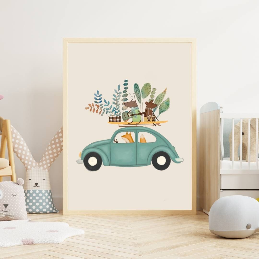 Animal Musician Car Wall Art for Kids - Prints - Urchin Bay