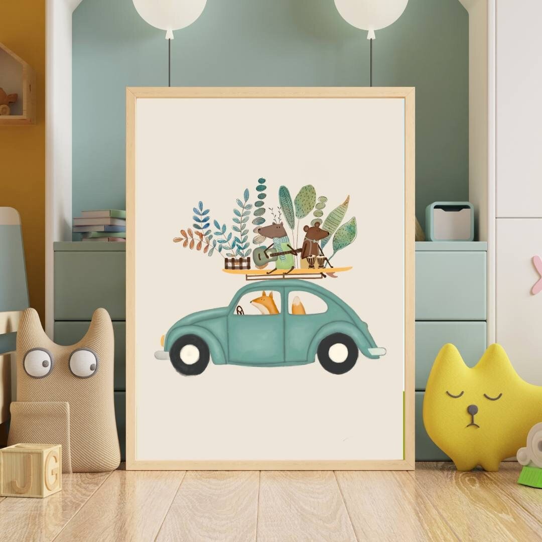 Animal Musician Car Wall Art for Kids - Prints - Urchin Bay
