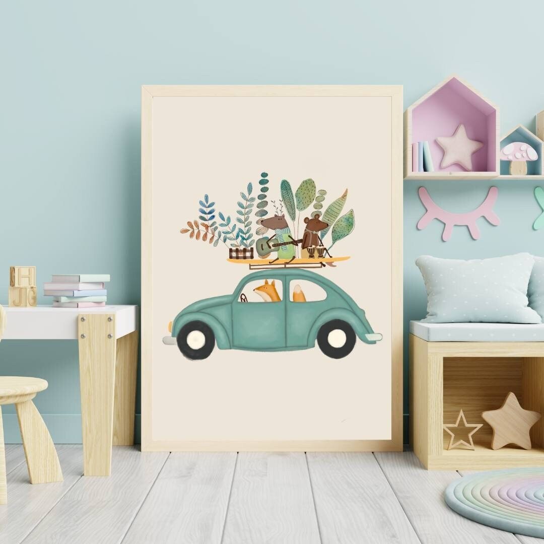 Animal Musician Car Wall Art for Kids - Prints - Urchin Bay