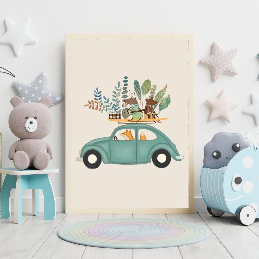 Animal Musician Car Wall Art for Kids - Prints - Urchin Bay
