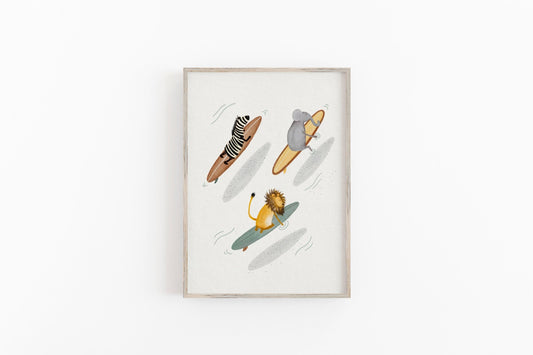 Animal Surfing Art Print, Surfing Room Decor - Prints - Urchin Bay