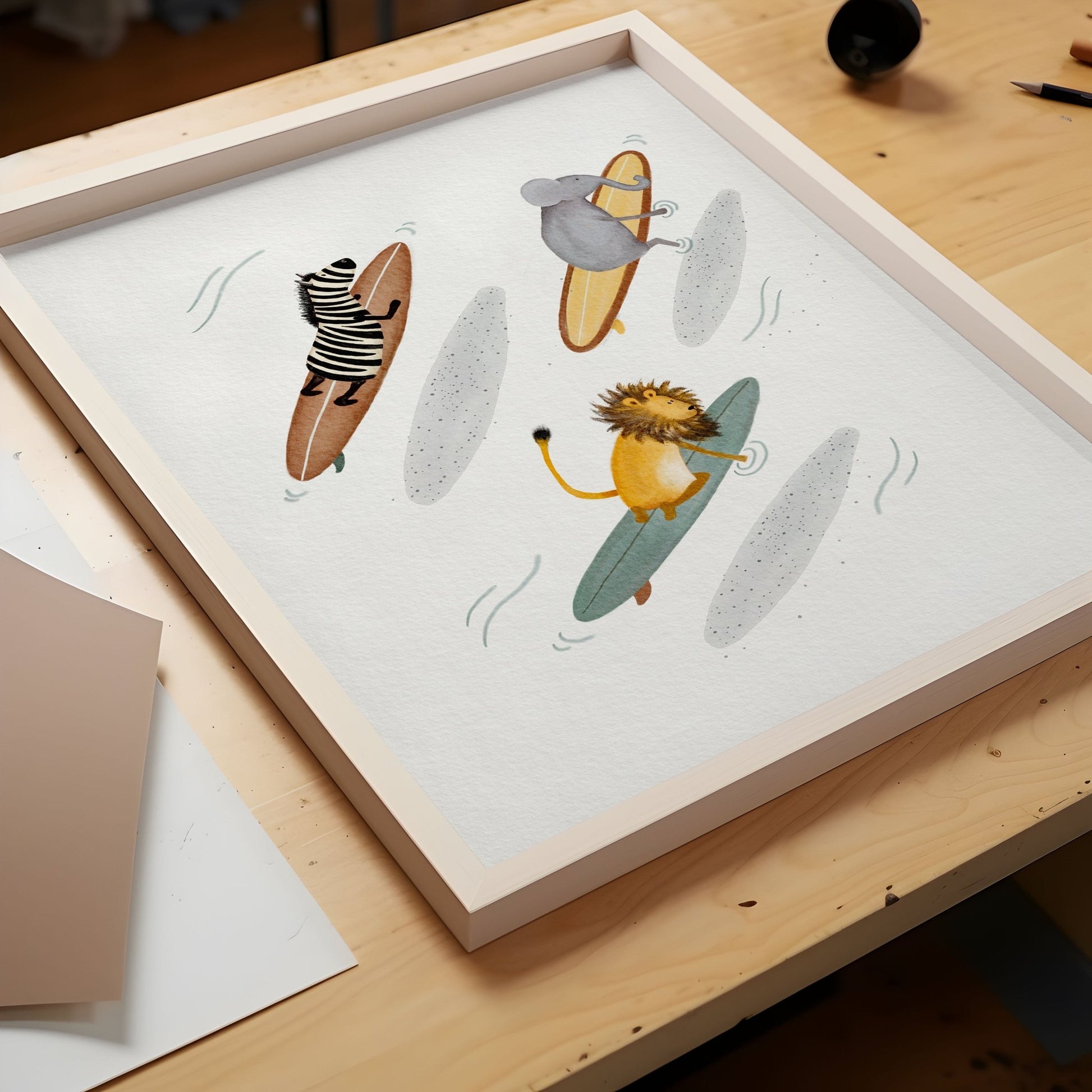 Animal Surfing Art Print, Surfing Room Decor - Prints - Urchin Bay