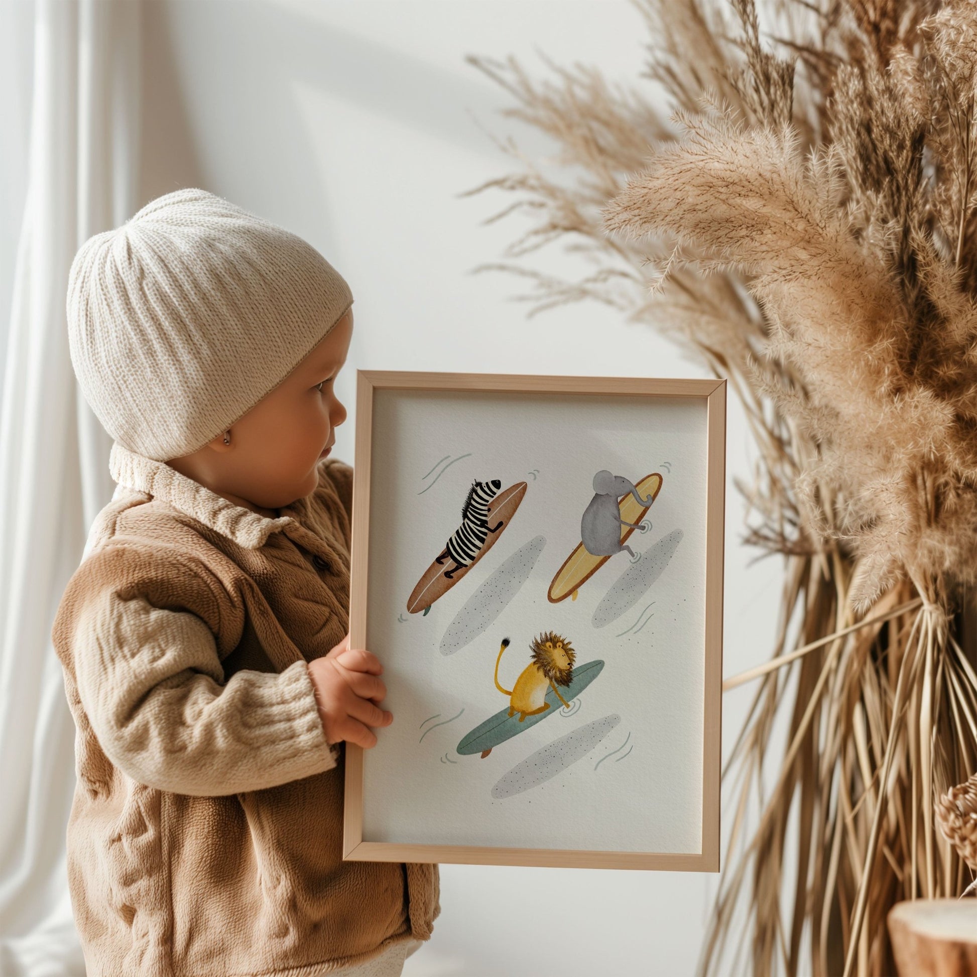 Animal Surfing Art Print, Surfing Room Decor - Prints - Urchin Bay