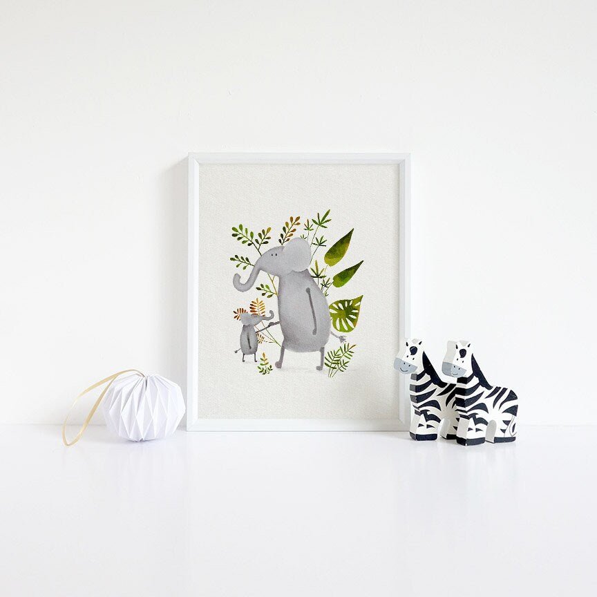 Baby Elephant Nursery Art Print - Hand Painted Wall Decor - Prints - Urchin Bay