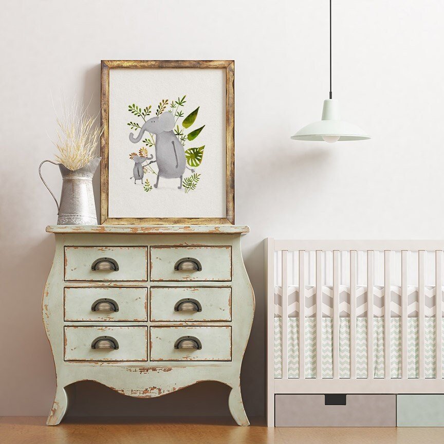 Baby Elephant Nursery Art Print - Hand Painted Wall Decor - Prints - Urchin Bay