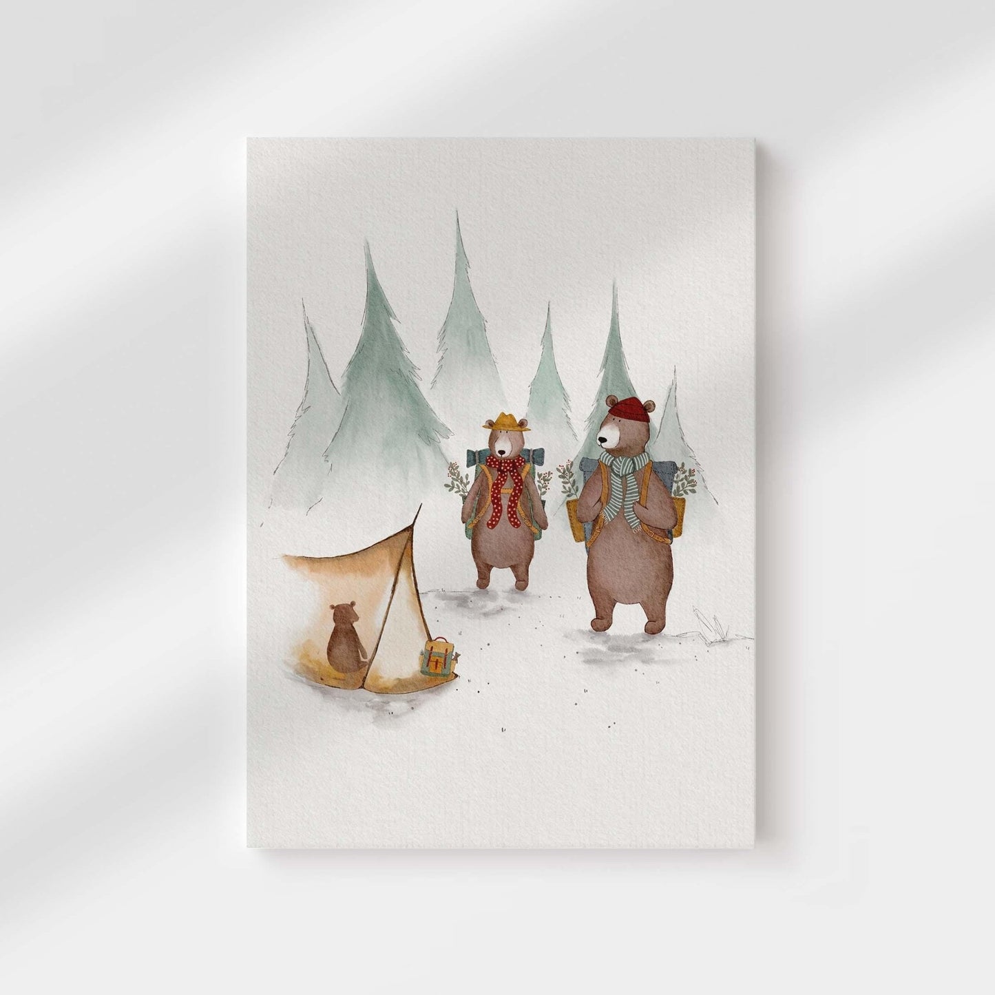 Bear Camping Canvas Wall Art - Outdoors Nature Nursery Decor - Canvas - Urchin Bay