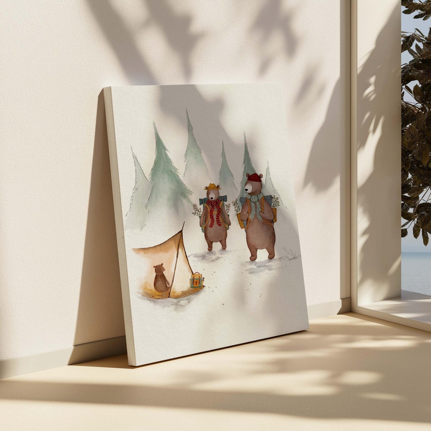 Bear Camping Canvas Wall Art - Outdoors Nature Nursery Decor - Canvas - Urchin Bay