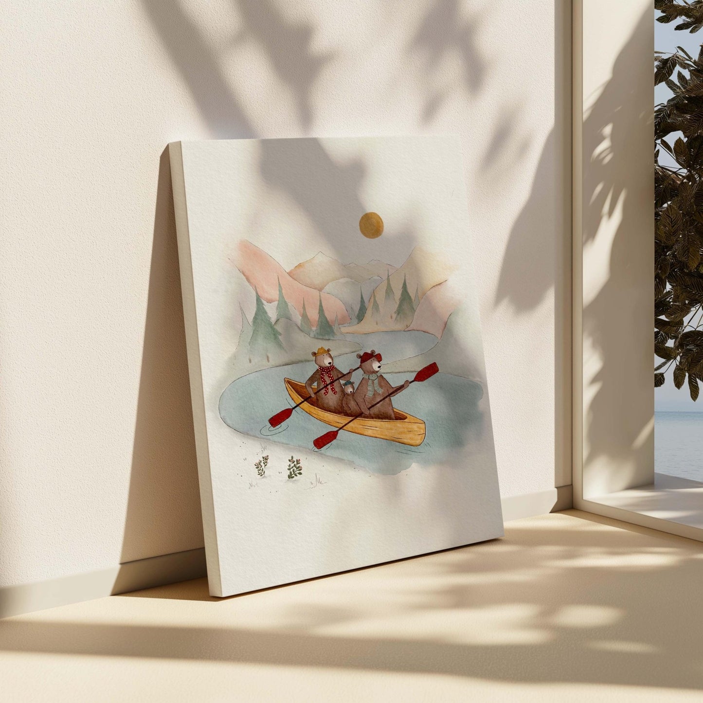 Bear Kayak Adventure Canvas Wall Art - Canvas - Urchin Bay