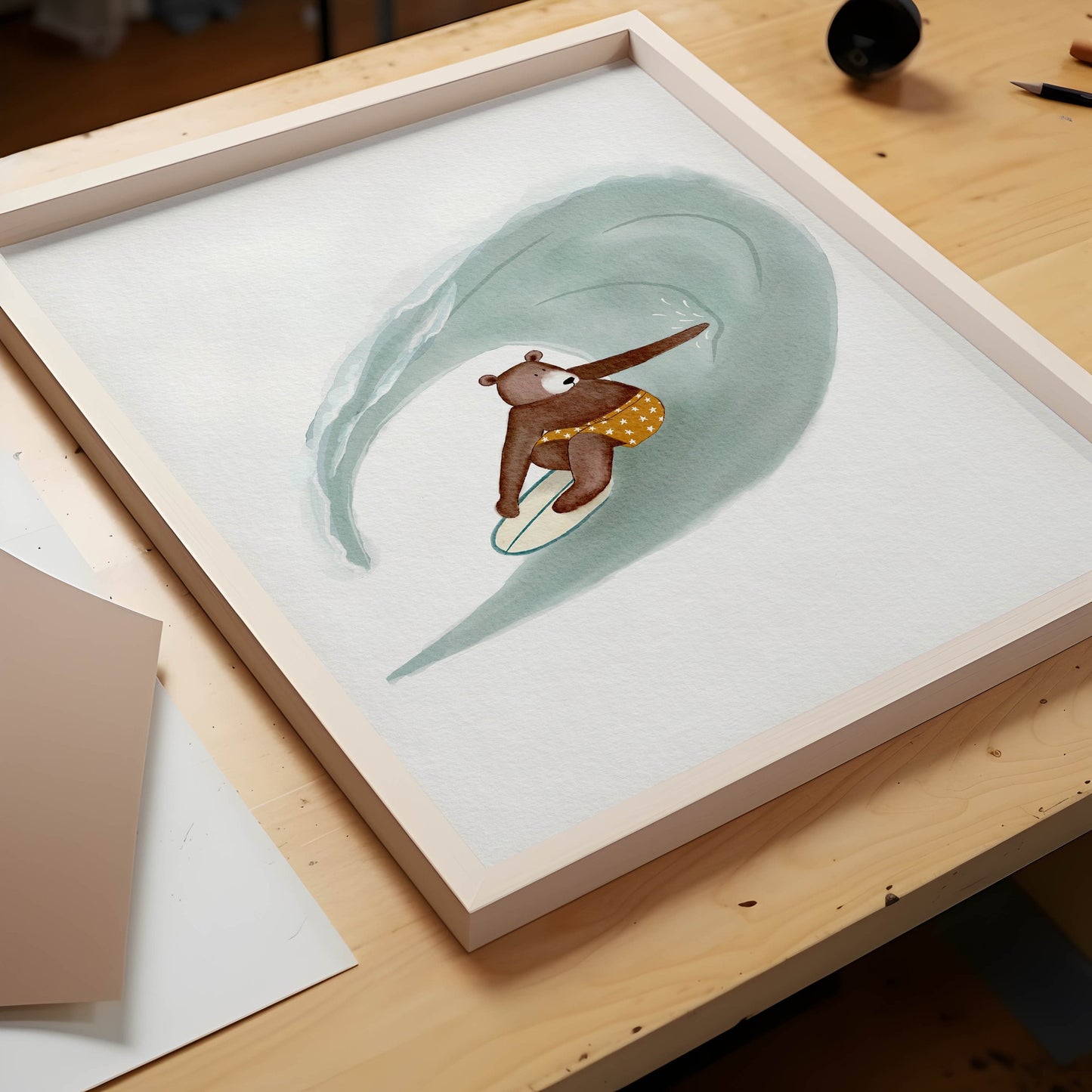 Bear Riding The Barrel Surf Art Print - Prints - Urchin Bay