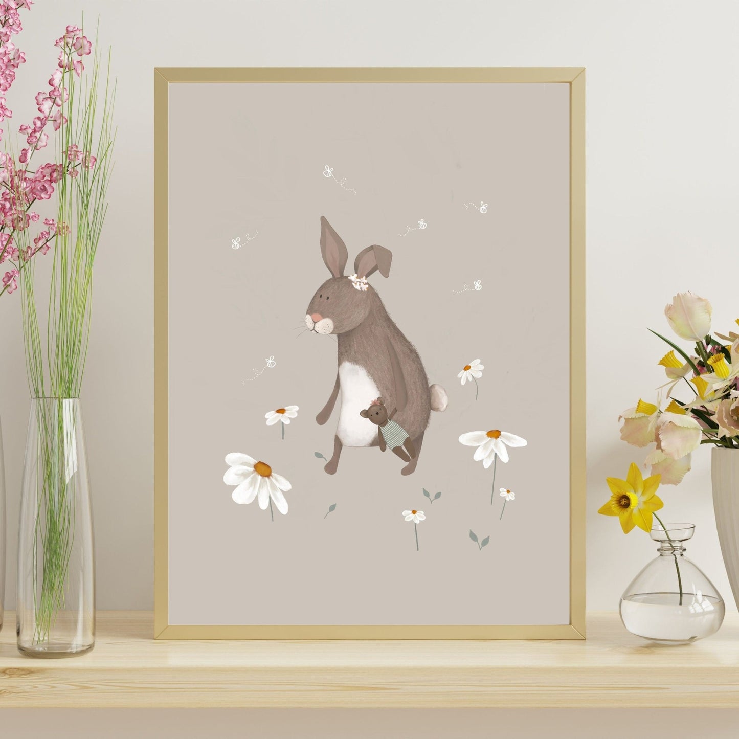 Bunny Rabbit Art Print with Flowers - Prints - Urchin Bay