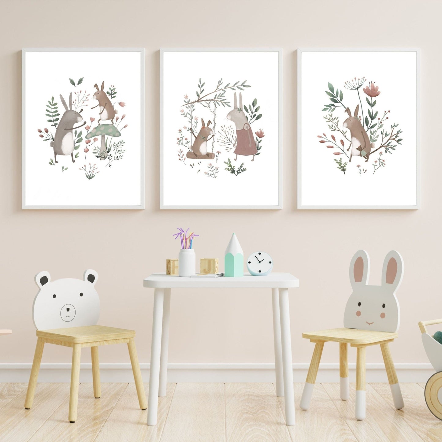 Childrens Bunny Rabbit Art Prints - Set of 3 - Prints - Urchin Bay