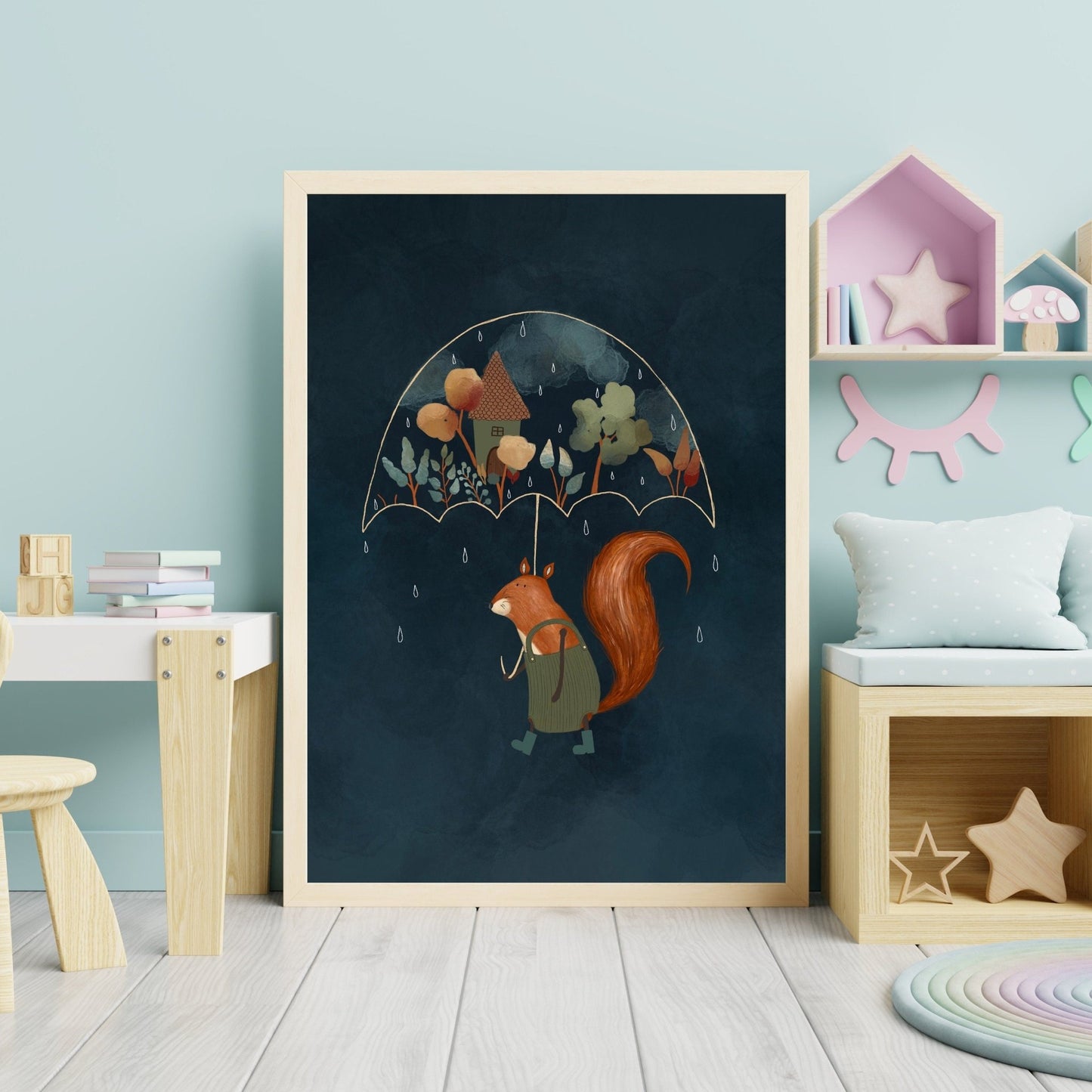 Childrens Squirrel Poster - Forest Night Sky Print - Prints - Urchin Bay