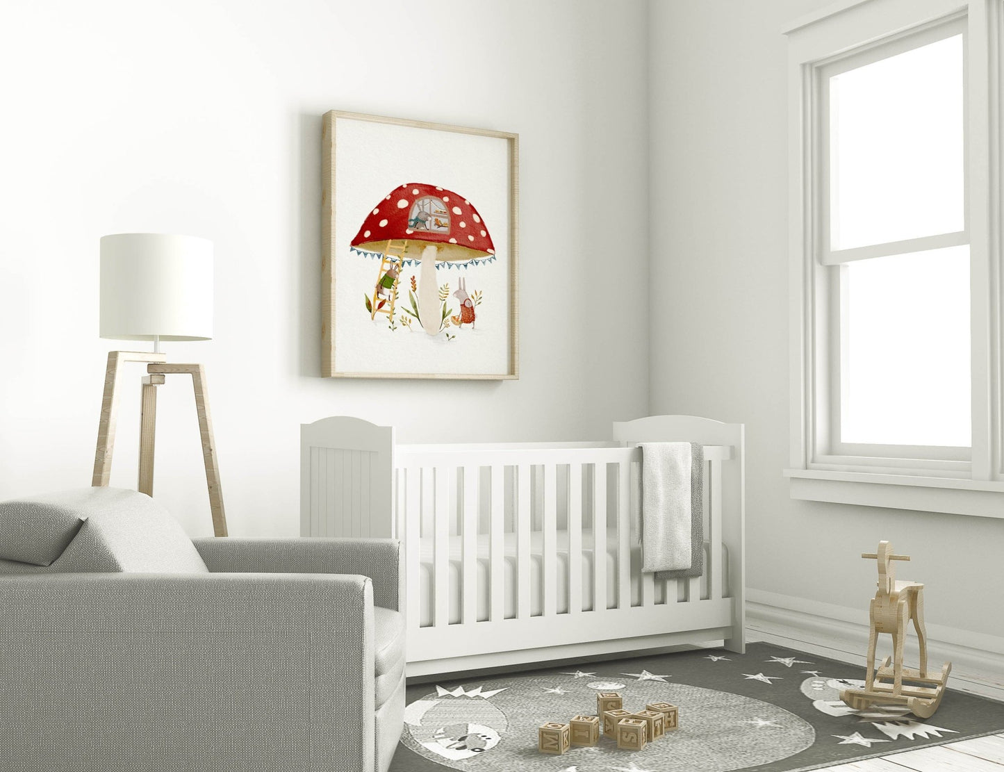 Childrens Whimsical Mushroom and Bunny Art Print Decor - Prints - Urchin Bay
