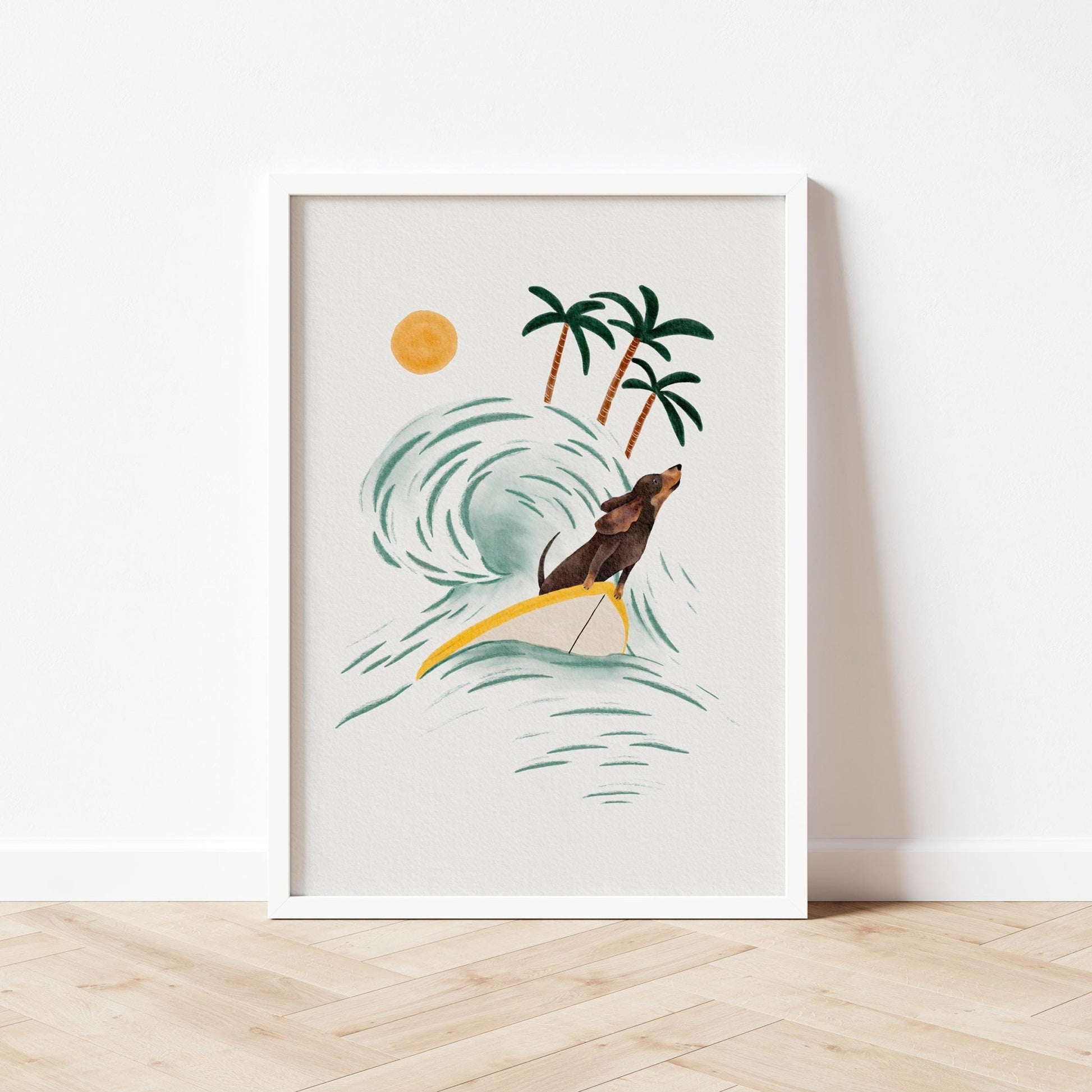Dachshund Dog Surf Print – Tropical Beach Wall Art - Prints - Urchin Bay