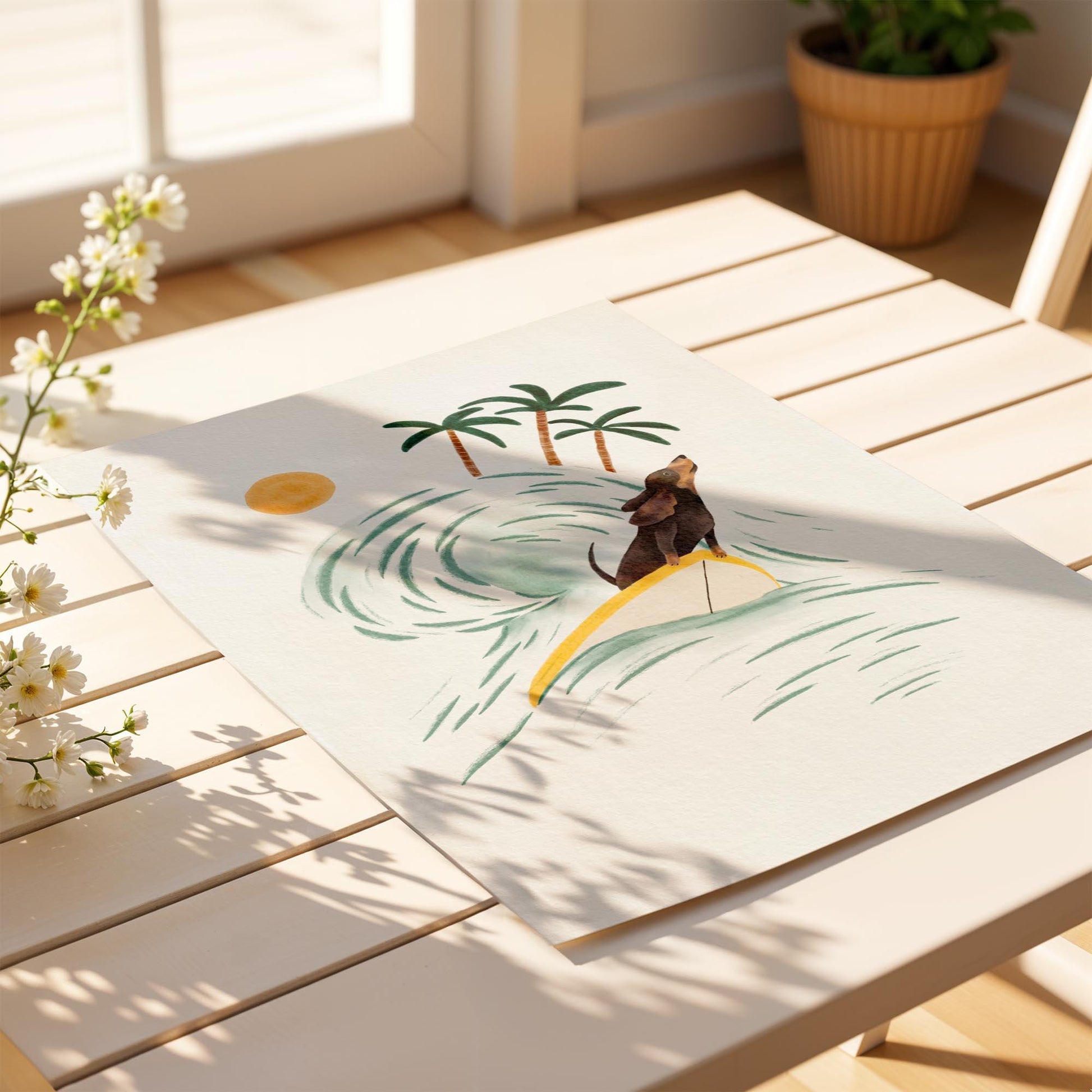 Dachshund Dog Surf Print – Tropical Beach Wall Art - Prints - Urchin Bay