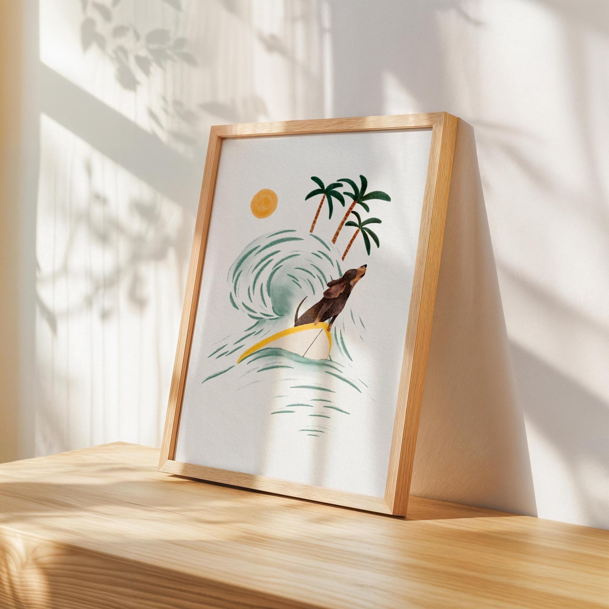 Dachshund Dog Surf Print – Tropical Beach Wall Art - Prints - Urchin Bay