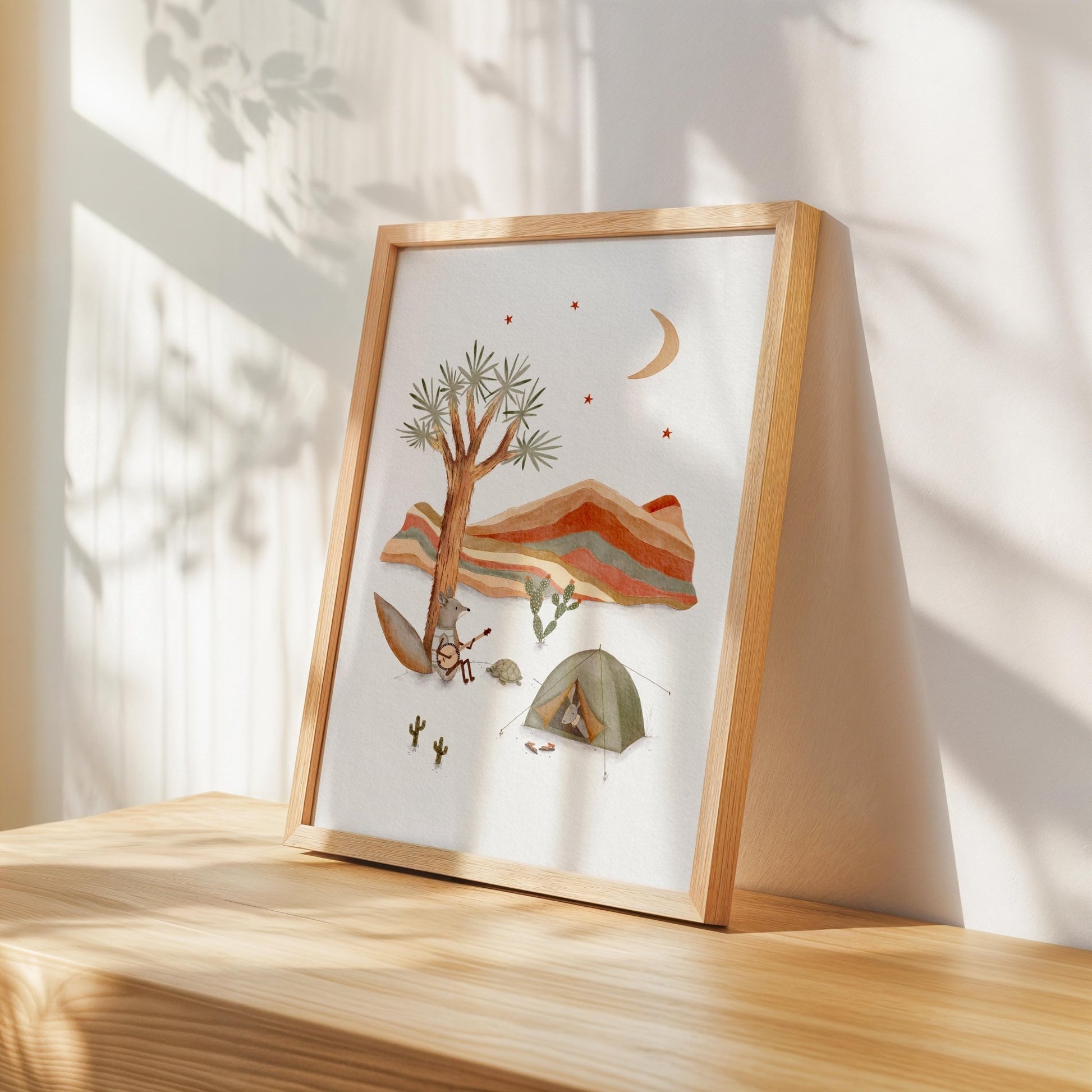 Desert Fox Camping Art Print – Whimsical Adventure Decor - Prints - Urchin Bay