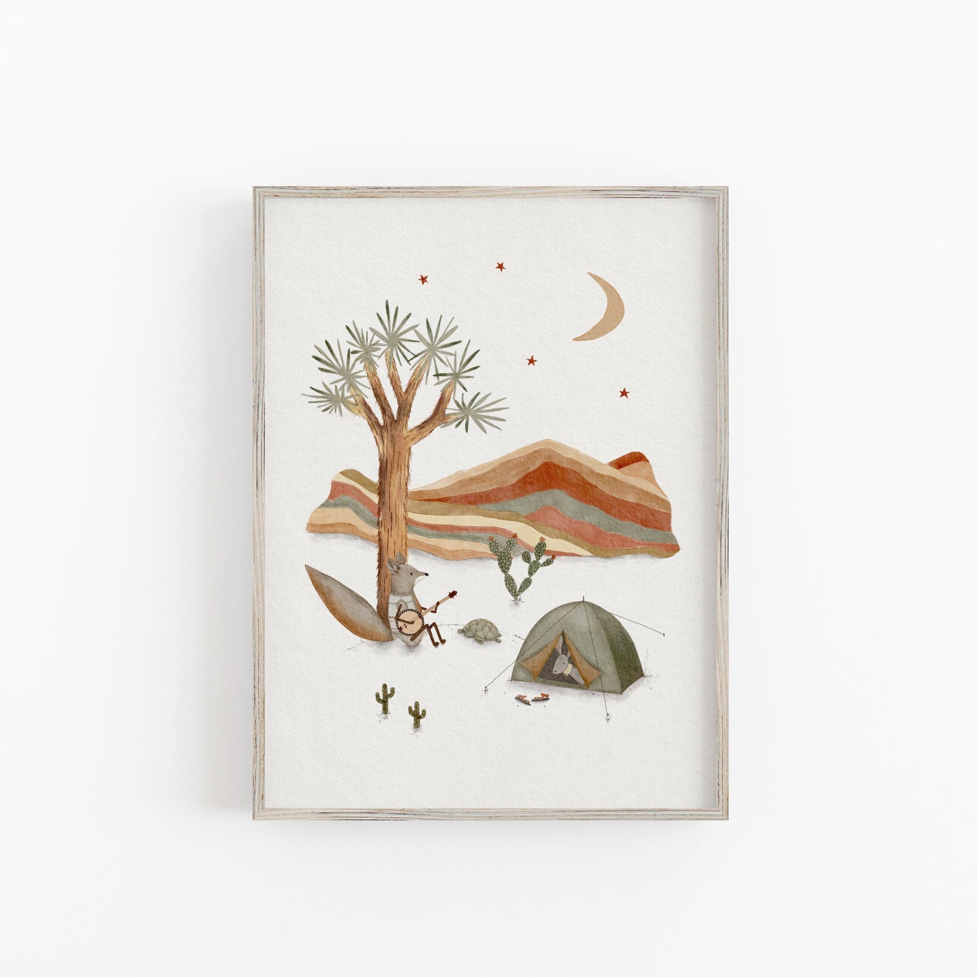 Desert Fox Camping Art Print – Whimsical Adventure Decor - Prints - Urchin Bay