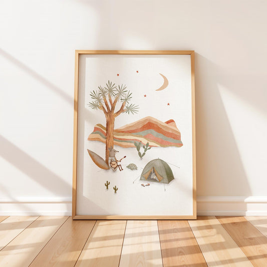 Desert Fox Camping Art Print – Whimsical Adventure Decor - Prints - Urchin Bay