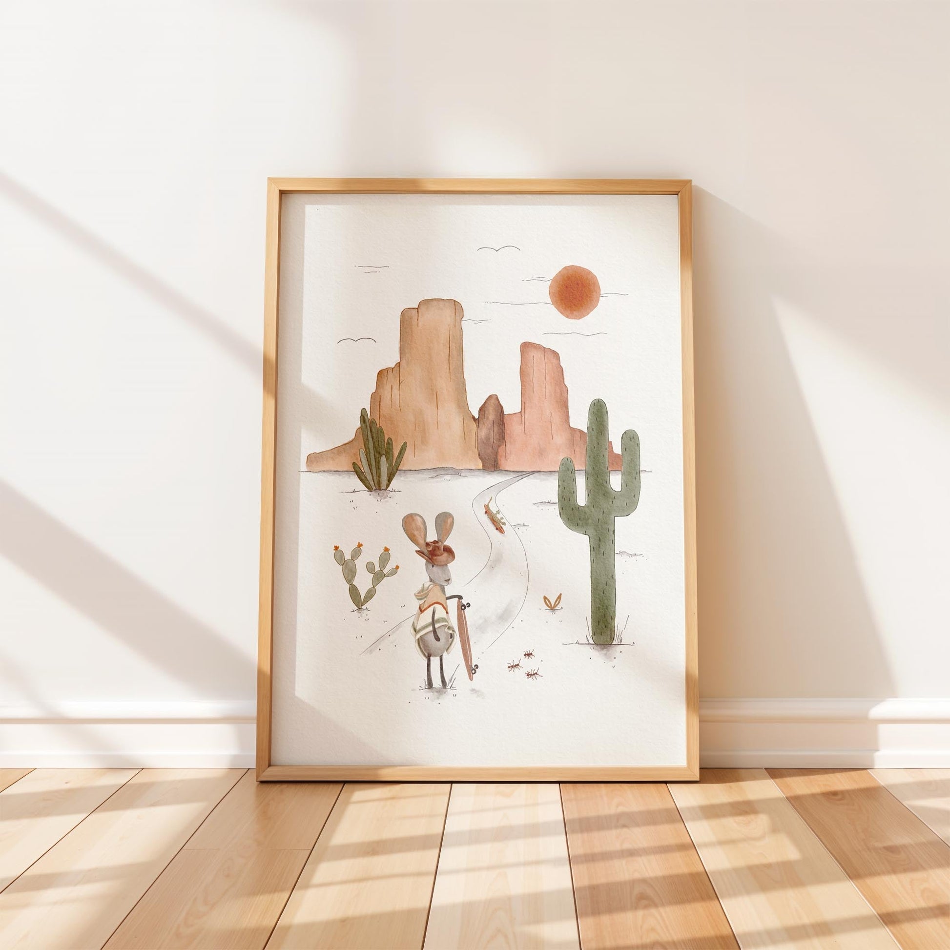 Desert Jackrabbit Hiking Art Print – Boho Adventure Wall Decor - Prints - Urchin Bay