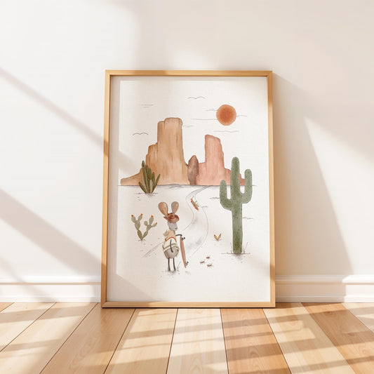 Desert Jackrabbit Hiking Art Print – Boho Adventure Wall Decor - Prints - Urchin Bay