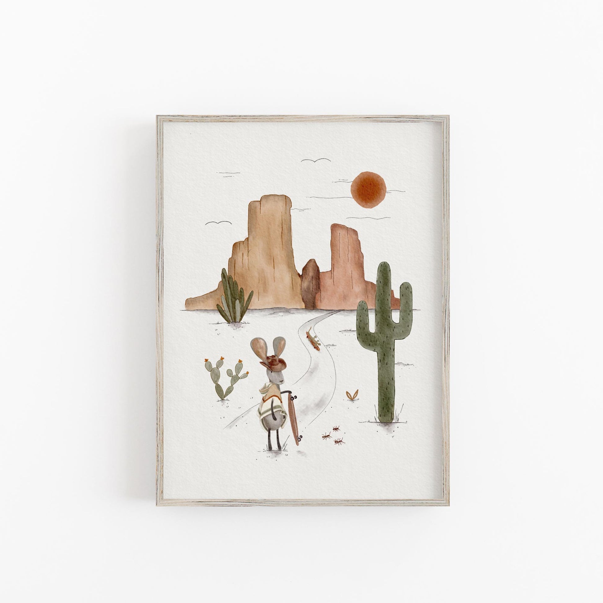 Desert Jackrabbit Hiking Art Print – Boho Adventure Wall Decor - Prints - Urchin Bay