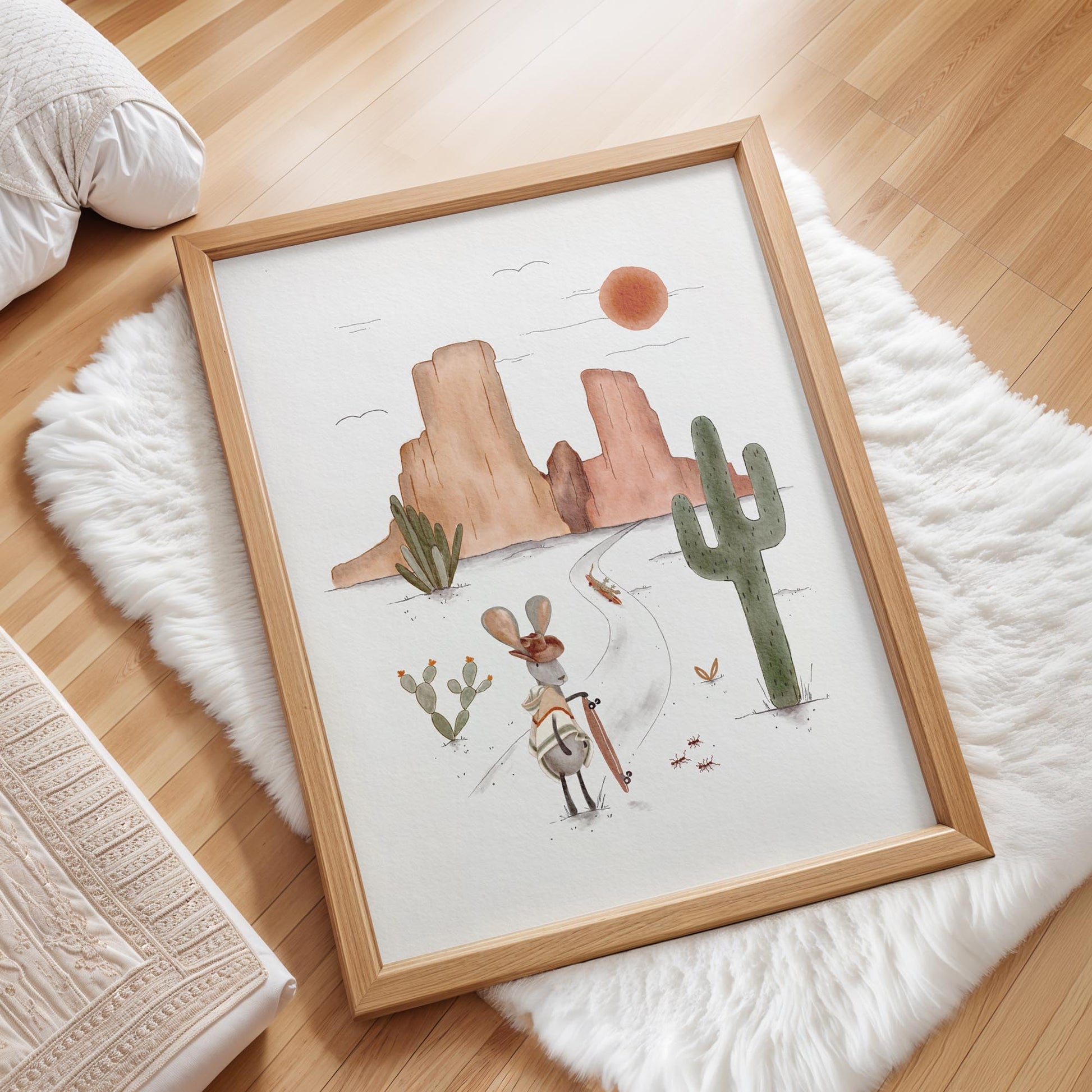 Desert Jackrabbit Hiking Art Print – Boho Adventure Wall Decor - Prints - Urchin Bay