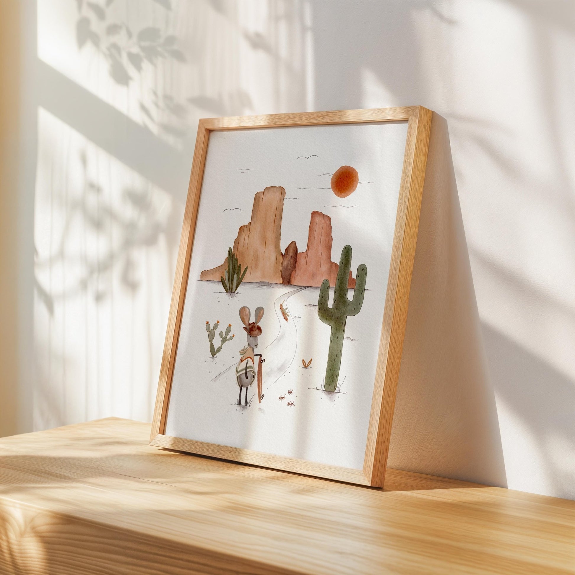 Desert Jackrabbit Hiking Art Print – Boho Adventure Wall Decor - Prints - Urchin Bay