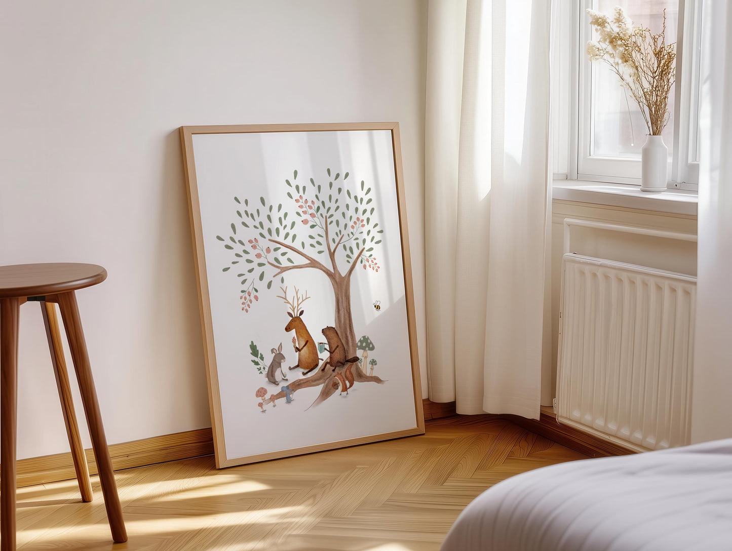 Woodland Nursery Art - Forest Animal Print | Neutral Nursery Decor, Whimsical Tree Illustration