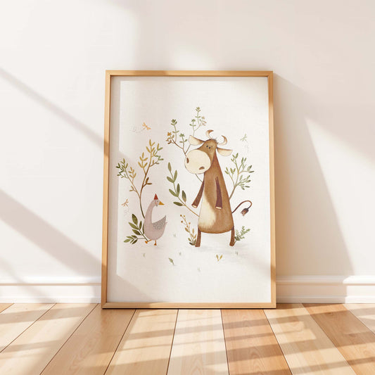 Farm Animals Nursery Decor - Cow & Goose Illustration - Prints - Urchin Bay