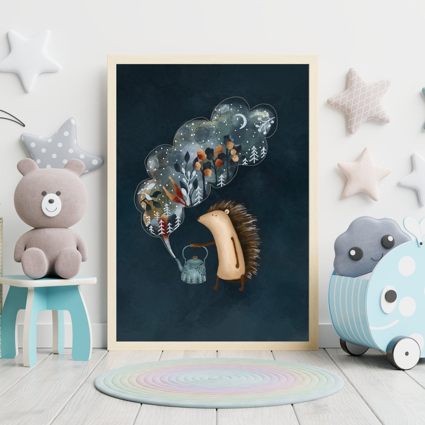 Forest Animal Poster - Night Sky Illustration - Prints - Urchin Bay
